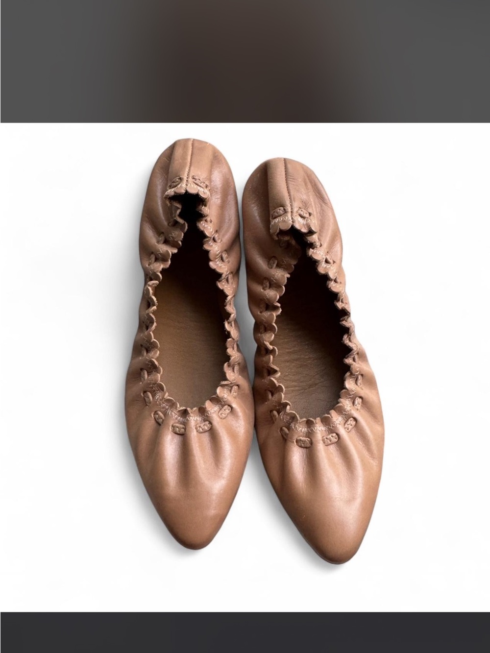 See By Chloe Tan Leather Elastic-Trim Ballet Flats